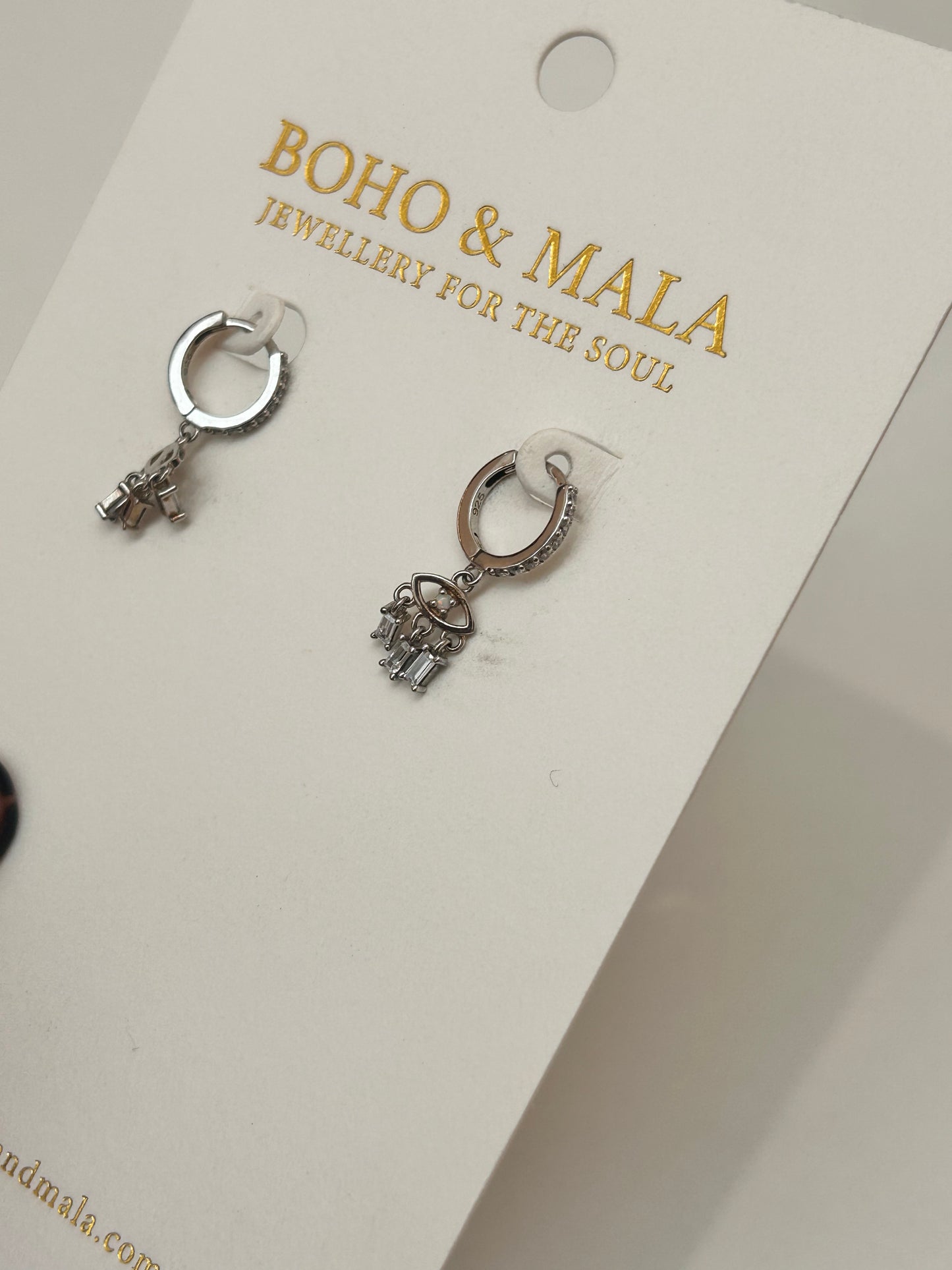 
                  
                    Safira Silver Evil Eye Drop Hoop Earrings - Sterling Silver & Opal
                  
                