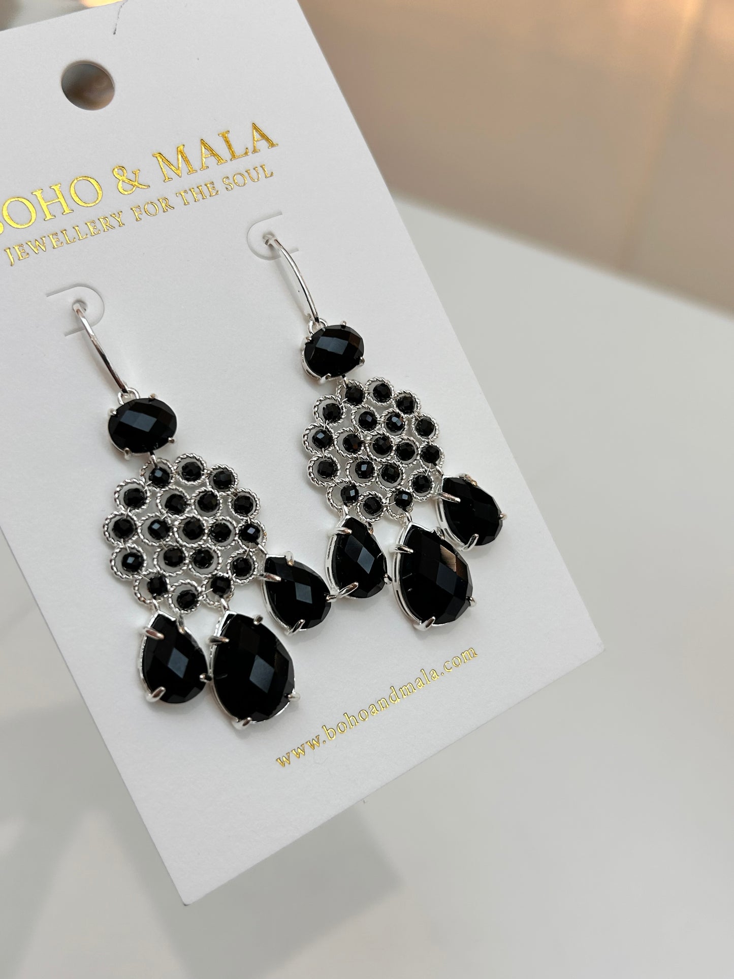 
                  
                    Soleya Silver Black Obsidian – Genuine Gemstone Statement Drop Earrings
                  
                