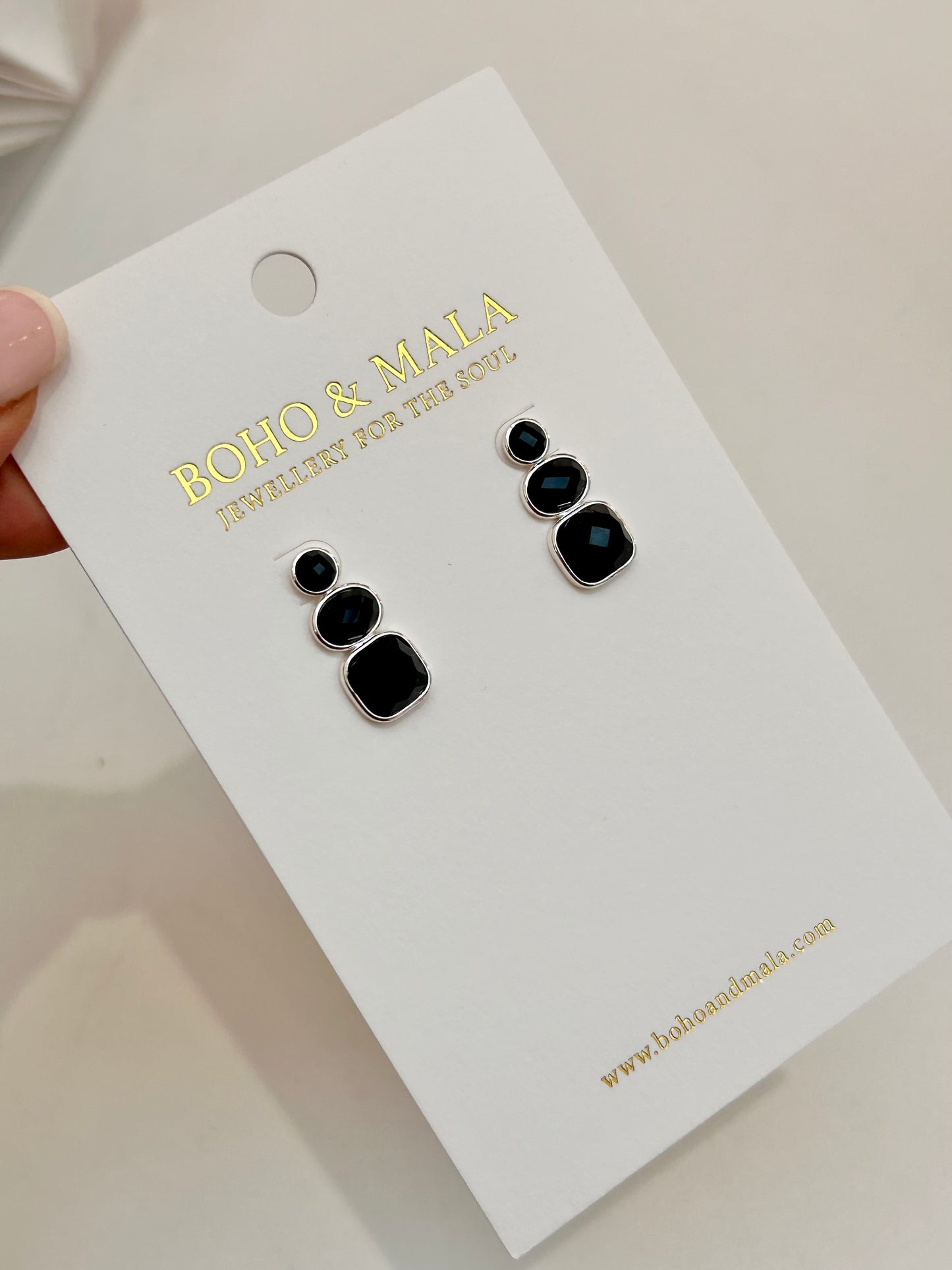 
                  
                    Solenne Silver Black Obsidian  - Genuine Gemstone Stud Earrings
                  
                