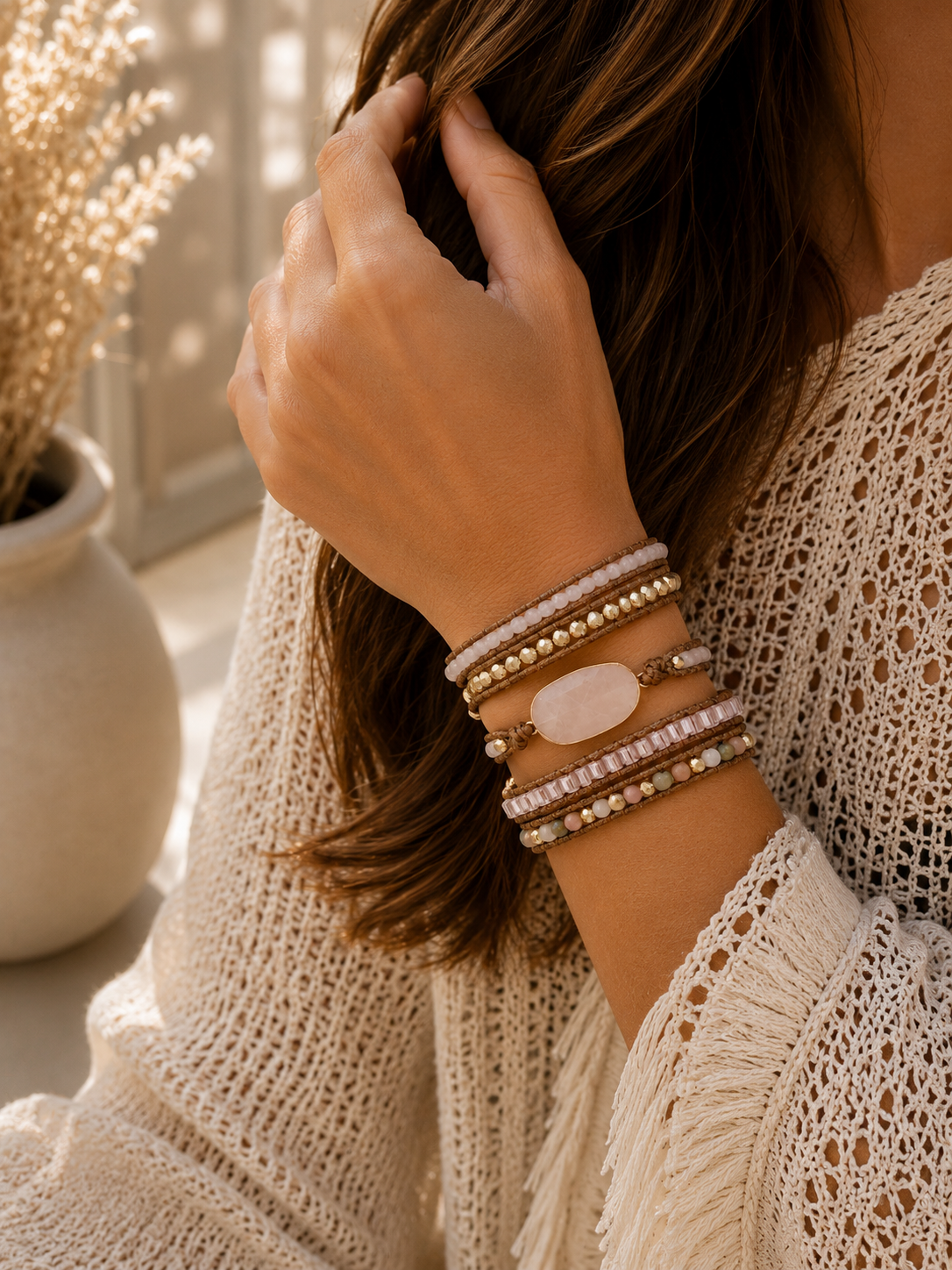 
                  
                    Handmade Rose Quartz Mixed Natural Stone Wrap Bracelet
                  
                
