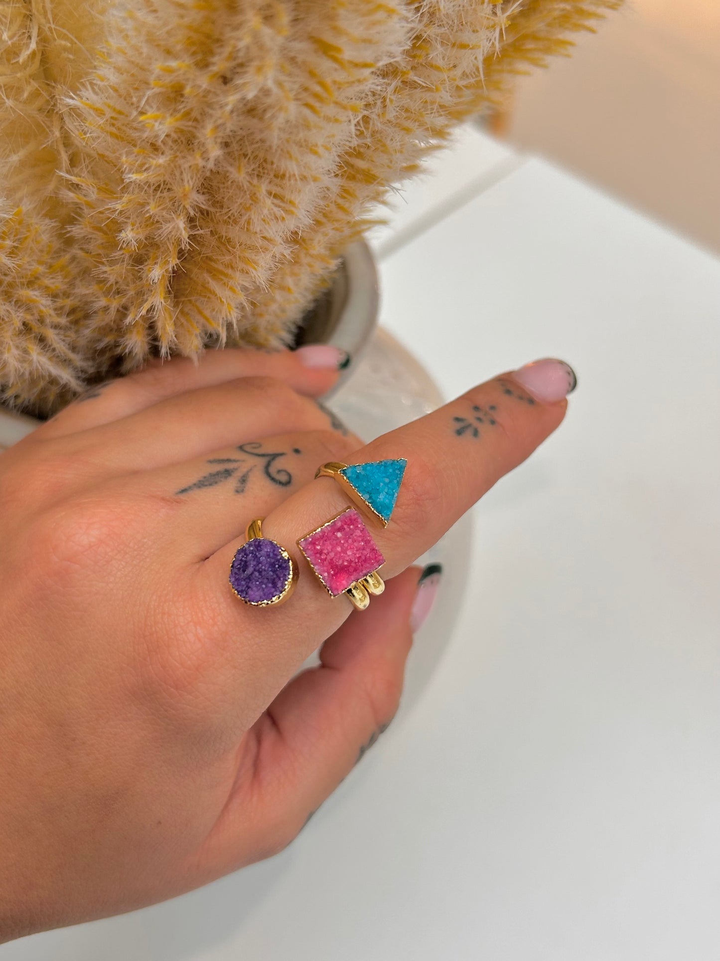 Triple Shaped Druzy Pink Adjustable Ring – Boho & Mala jewellery