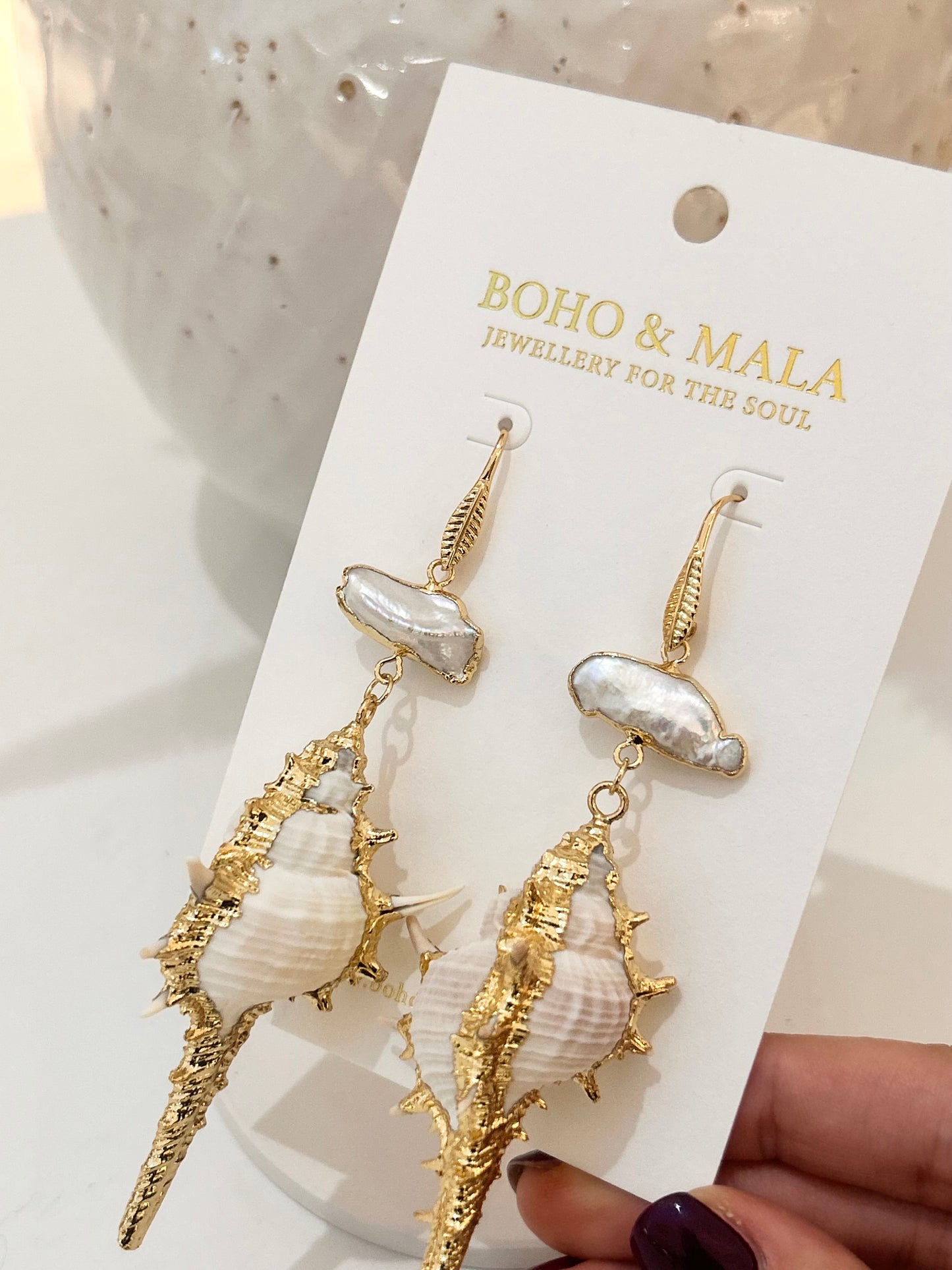 
                  
                    Pearl Conch Earrings – Genuine Freshwater Pearl & Conch Shell Drop Earrings
                  
                