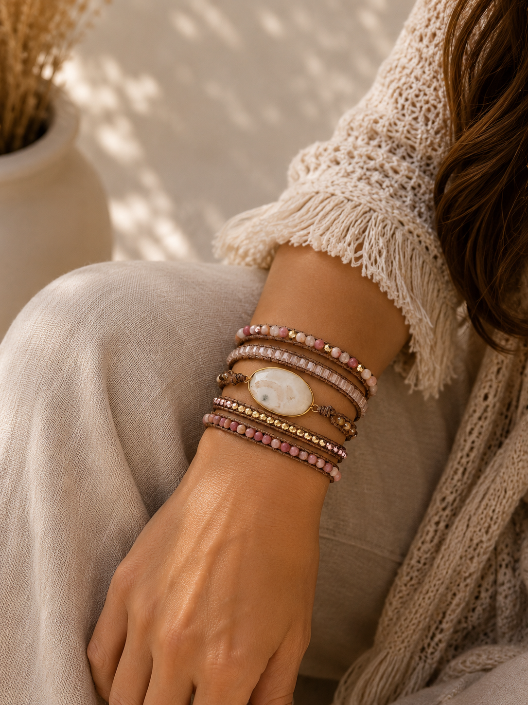 
                  
                    Handmade White Agate Mixed Natural Stone Wrap Bracelet
                  
                