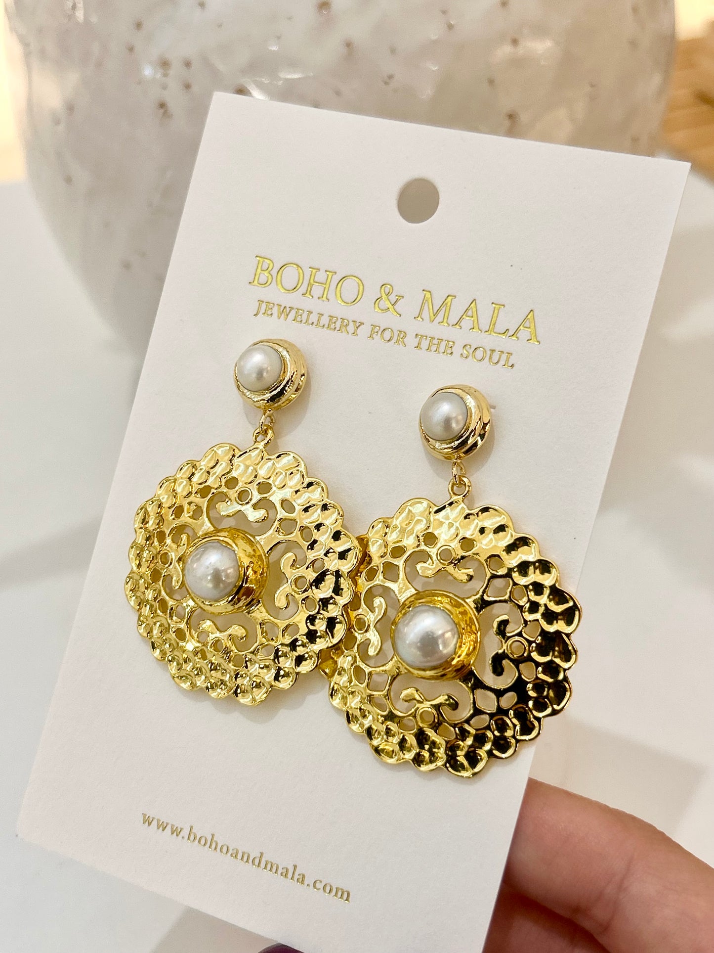 
                  
                    Pearl Arabesque Earrings – Genuine Freshwater Pearl Statement Earrings
                  
                