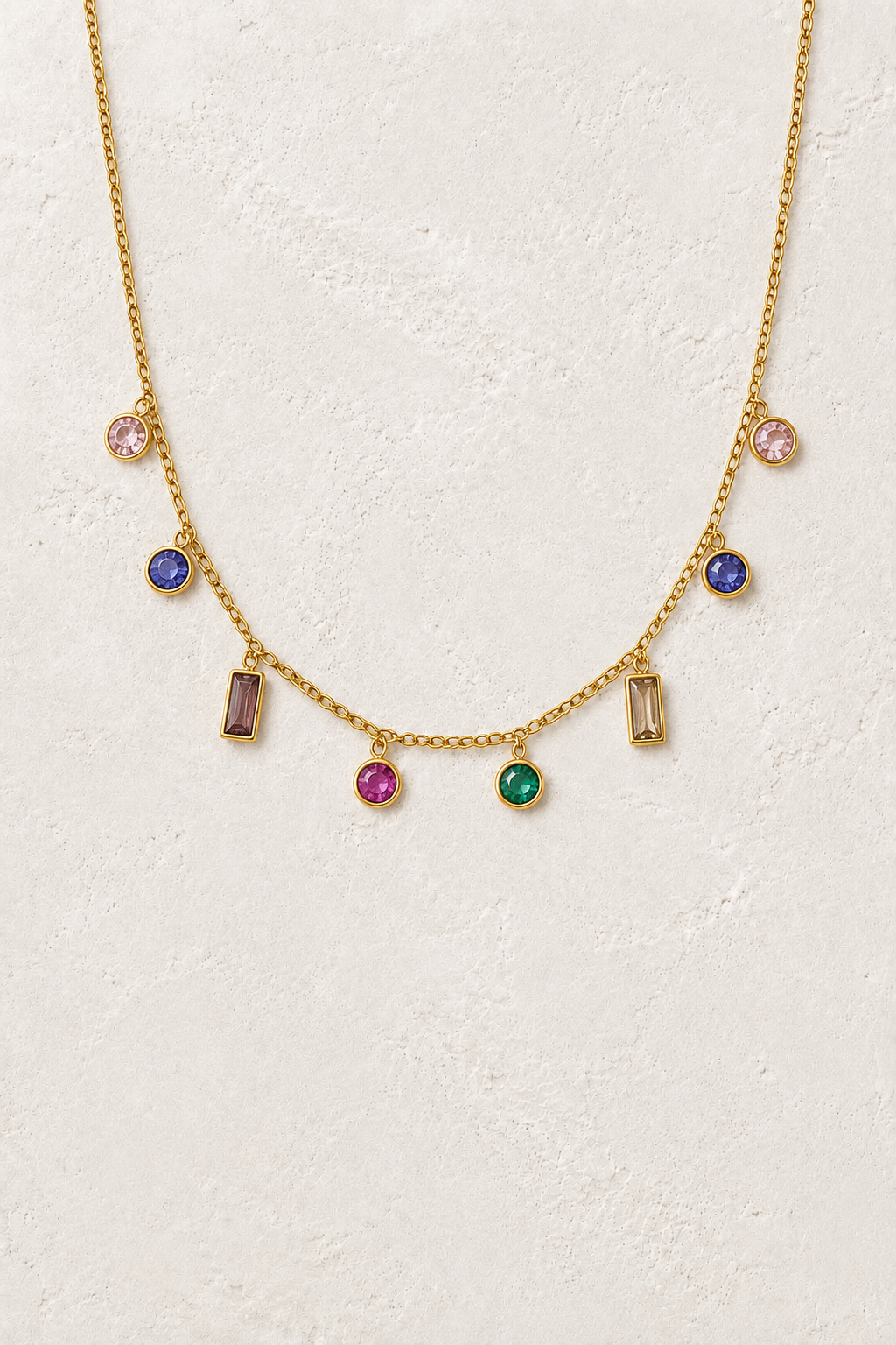 Liora Rainbow Cubic Zirconia Charm Necklace in waterproof gold plated stainless steel