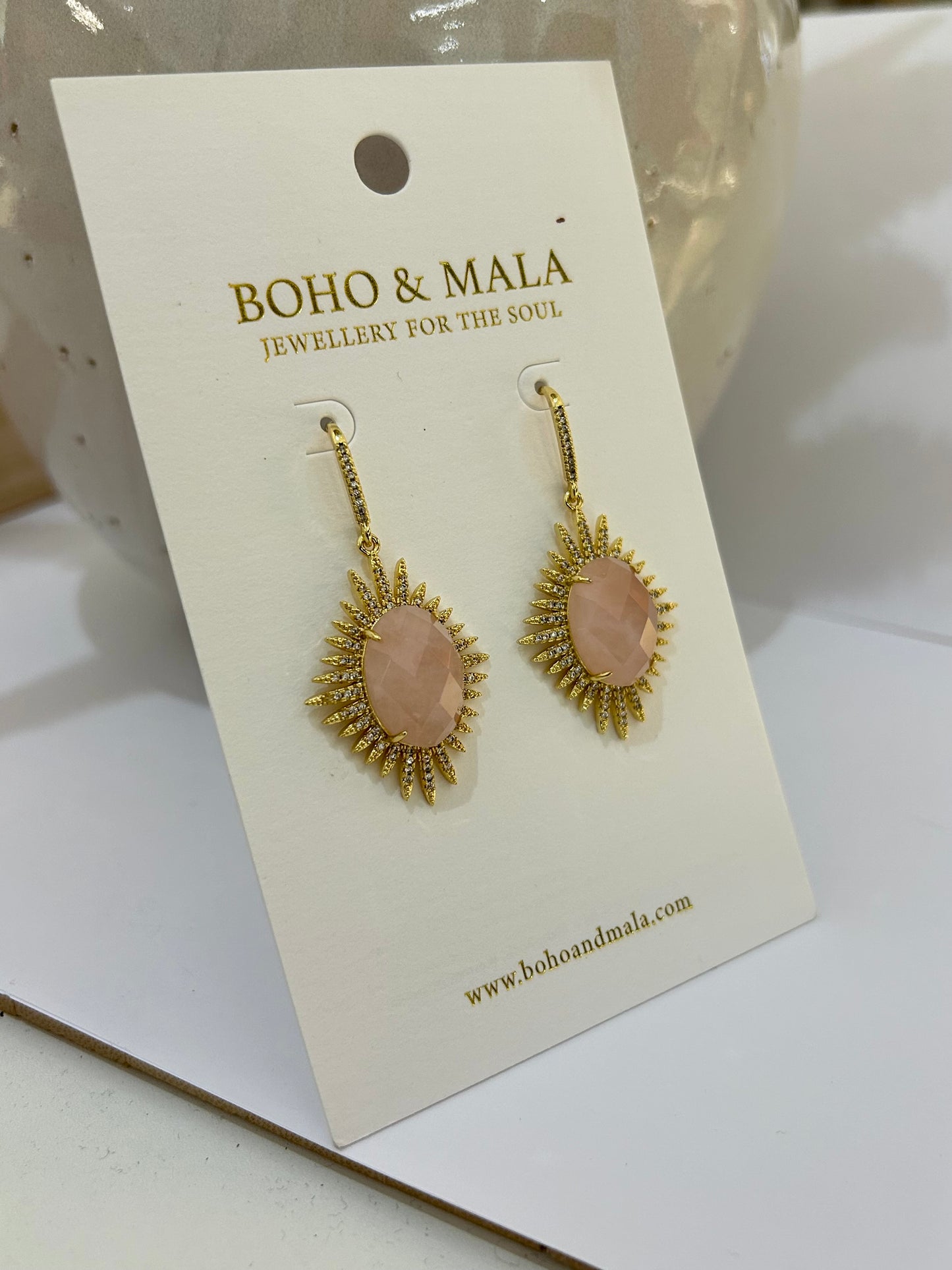
                  
                    Astra Rose Quartz - Genuine Gemstone Statement Drop Earrings
                  
                