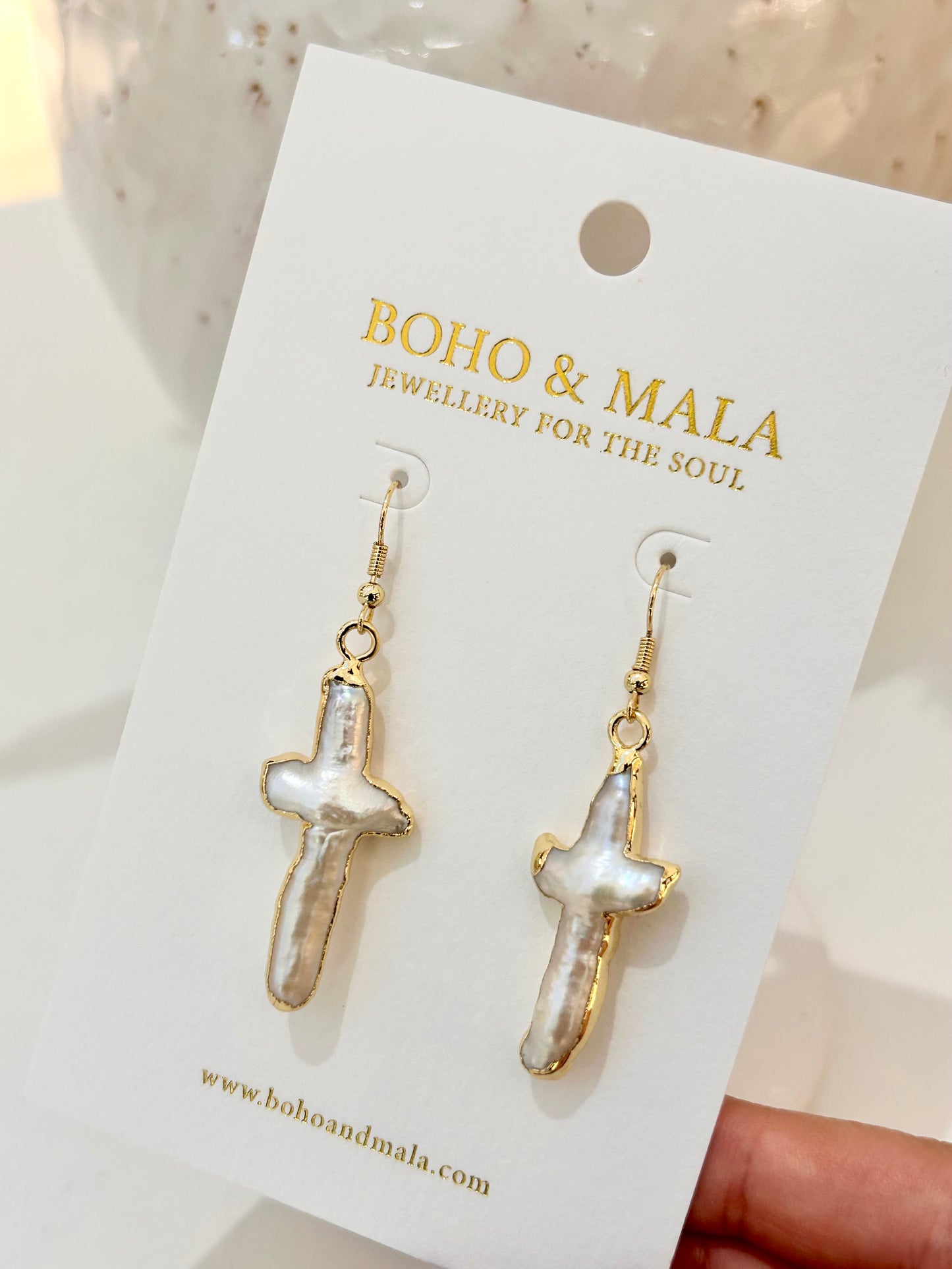 
                  
                    Faith Pearl Drop Earrings – Genuine Freshwater Pearl Cross Earrings
                  
                