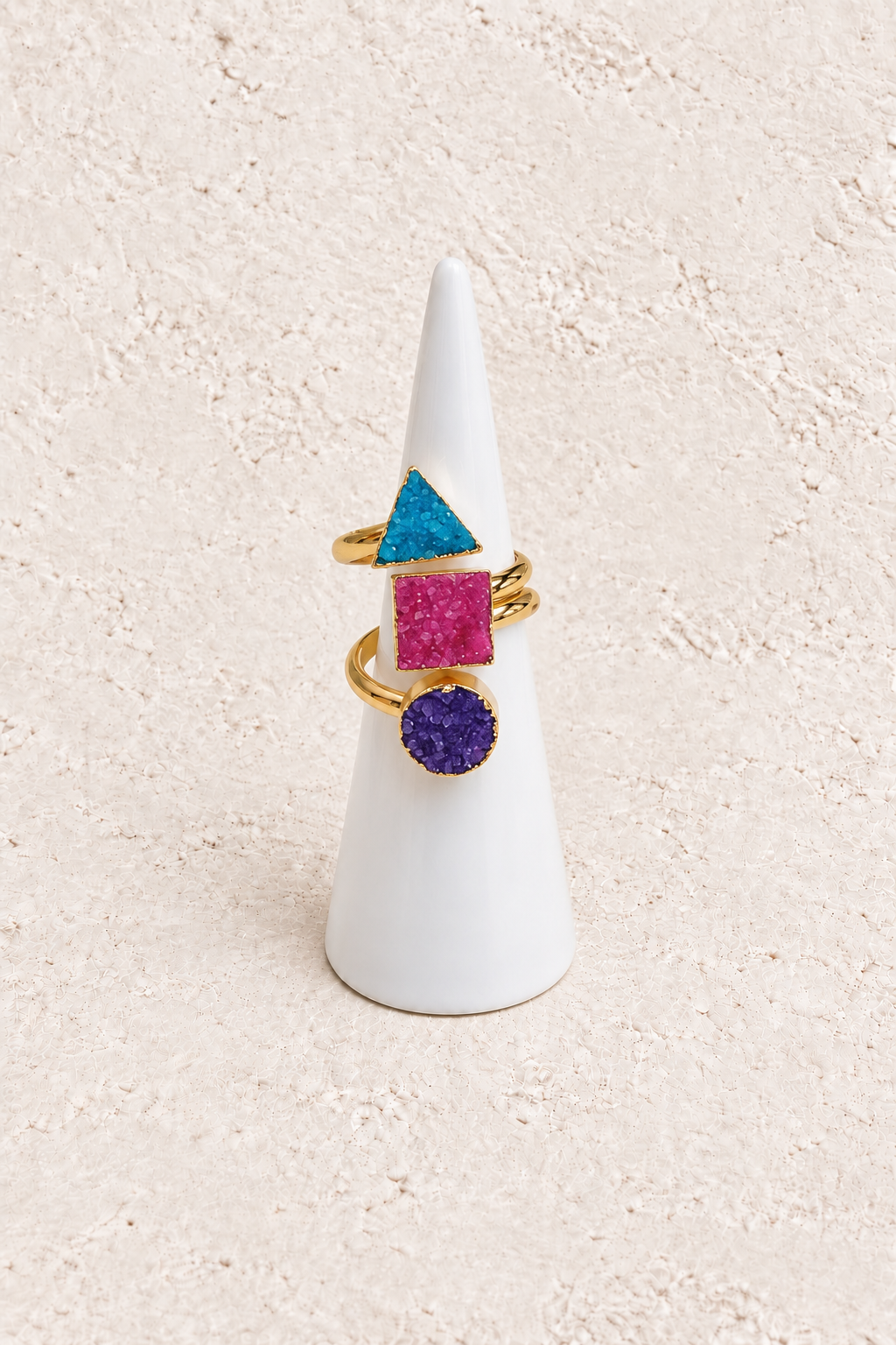 Triple Shaped Druzy Pink Adjustable Ring – Boho & Mala jewellery