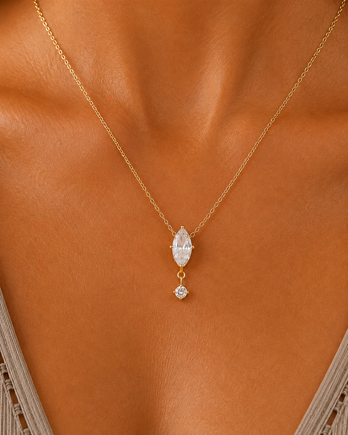 
                  
                    Elara Marquise Cubic Zirconia Necklace – Waterproof Gold-Plated Stainless Steel
                  
                