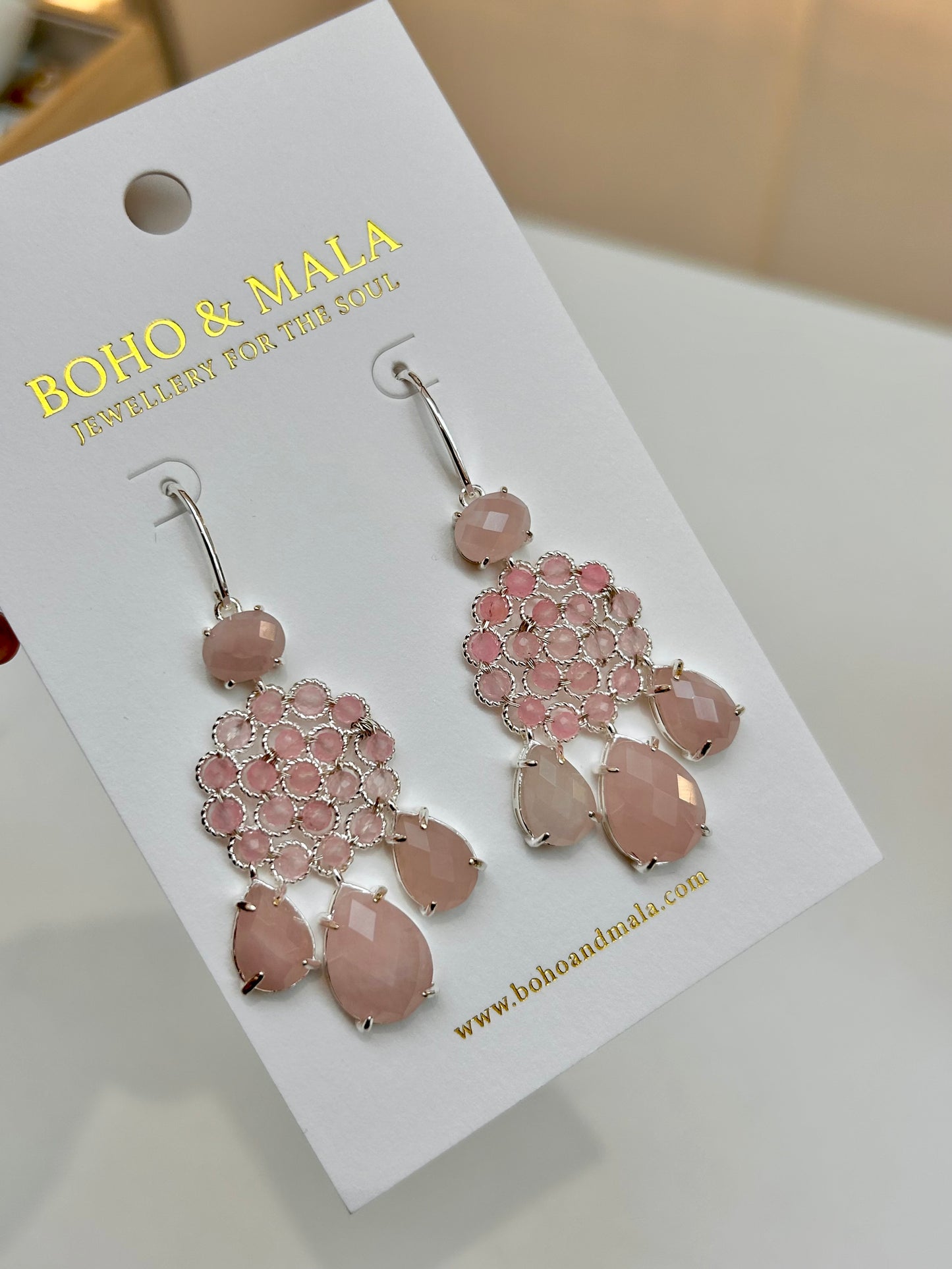 
                  
                    Soleya Silver Rose Quartz – Genuine Gemstone Statement Drop Earrings
                  
                