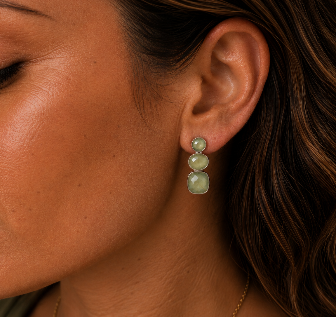 
                  
                    Solenne Silver Prehnite  - Genuine Gemstone Stud Earrings
                  
                