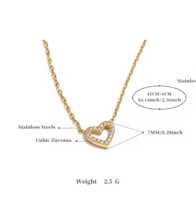 
                  
                    Amore Cubic Zirconia Heart Necklace – Waterproof Gold Stainless Steel
                  
                