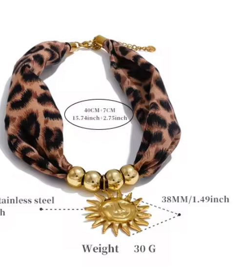 
                  
                    Solara Leopard Print Sun Necklace – Statement Scarf Necklace
                  
                