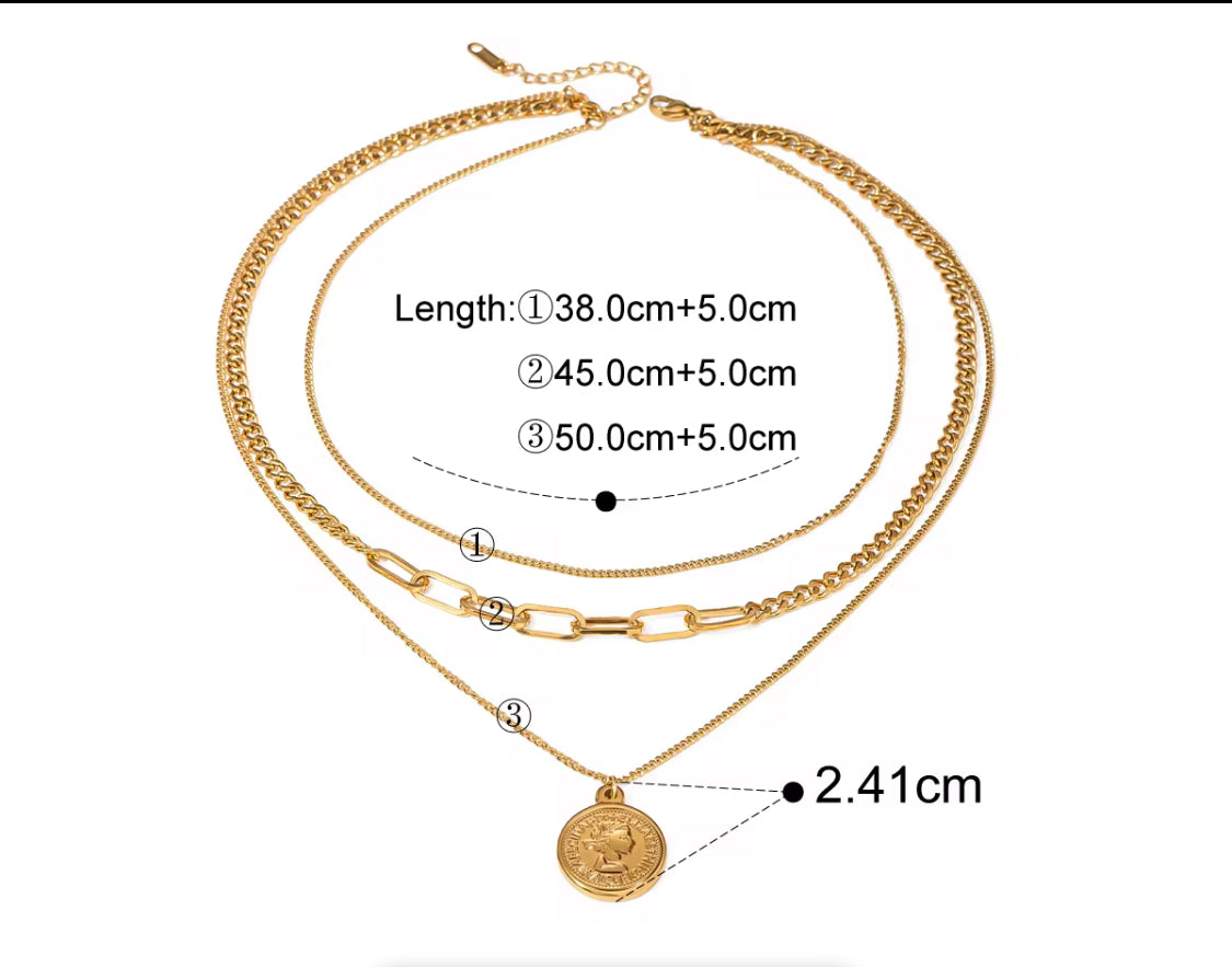 
                  
                    Aurelia Triple Layer Coin Necklace – Waterproof Gold-Plated Stainless Steel
                  
                