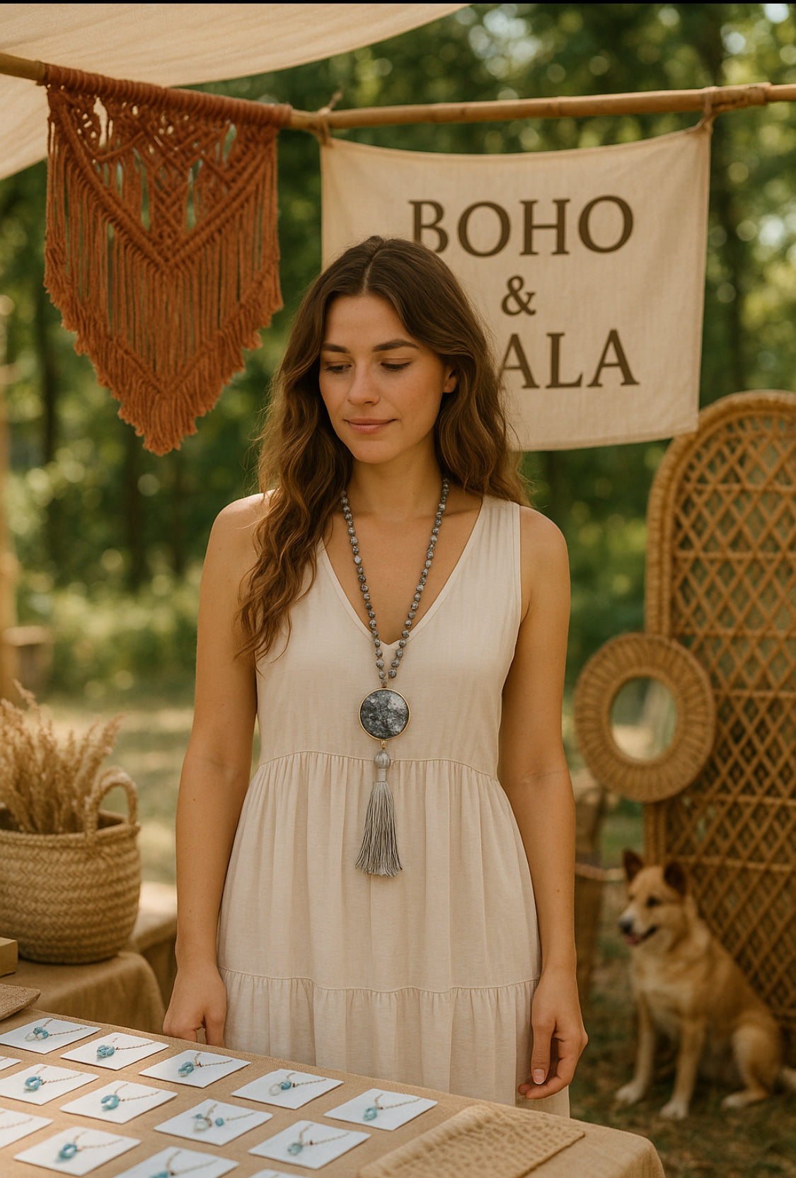 
                  
                    Boho & Mala Natural Tribal Round Grey Stone Tassel Necklace TN100105
                  
                