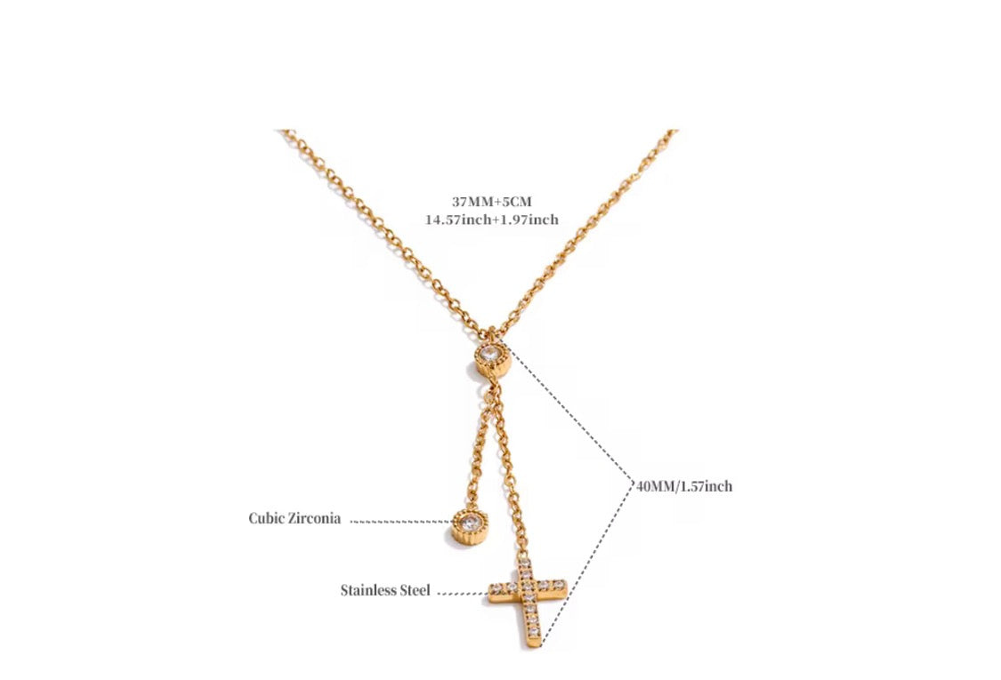 
                  
                    Celeste Crystal Cross Lariat Necklace – Waterproof Gold Necklace
                  
                