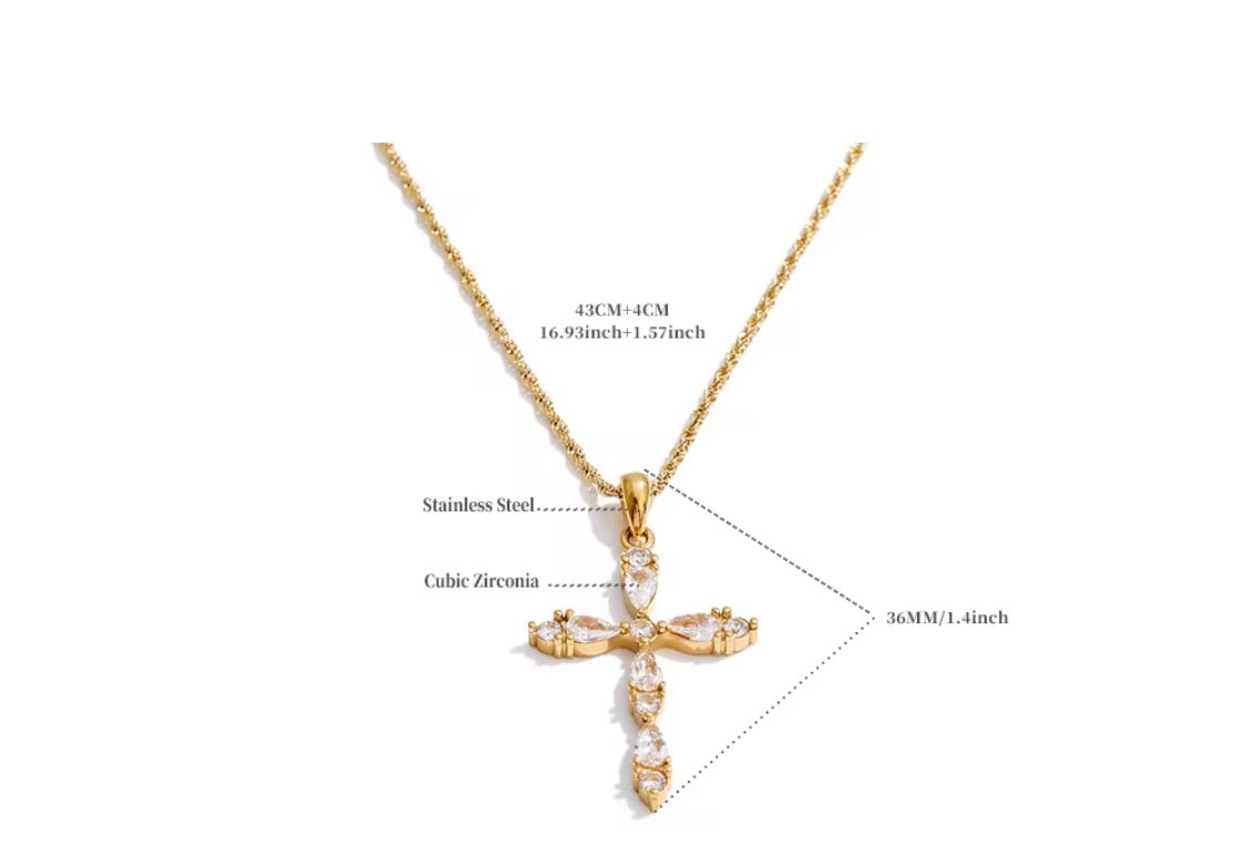 
                  
                    Seraphina Dainty Crystal Cross Necklace – Waterproof Gold-Plated Stainless Steel
                  
                
