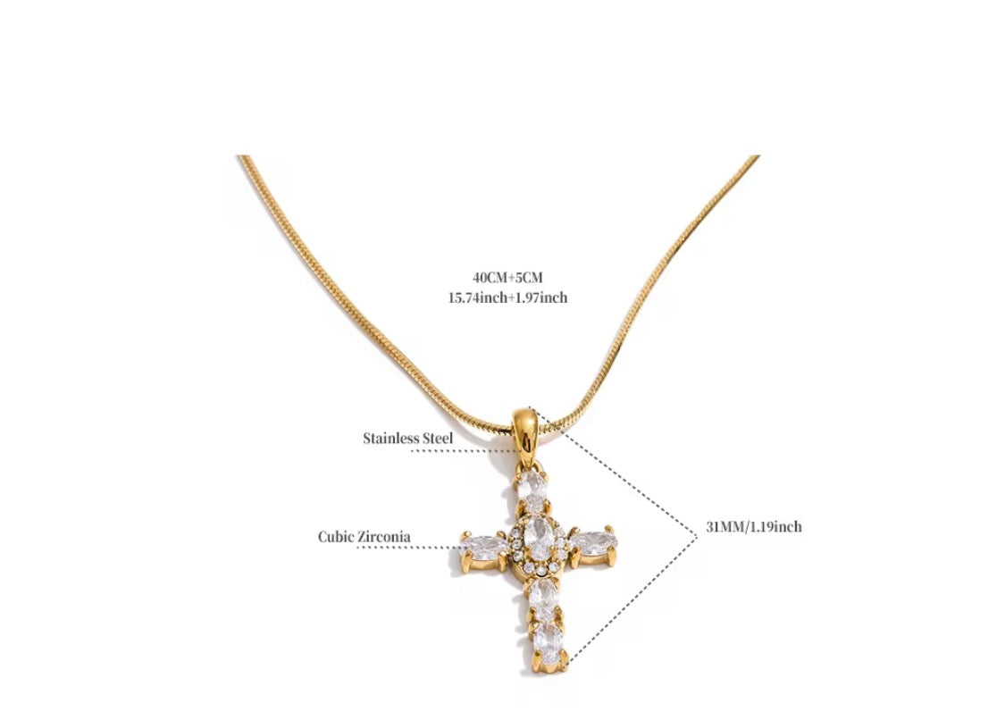 
                  
                    Celeste Crystal Cross Necklace – Waterproof Gold-Plated Stainless Steel
                  
                