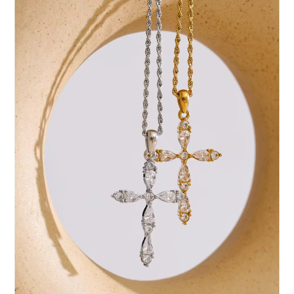 
                  
                    Seraphina Dainty Crystal Cross Necklace – Waterproof Gold-Plated Stainless Steel
                  
                