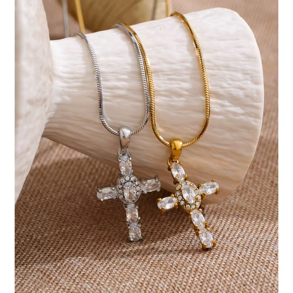 
                  
                    Celeste Crystal Cross Necklace – Waterproof Gold-Plated Stainless Steel
                  
                