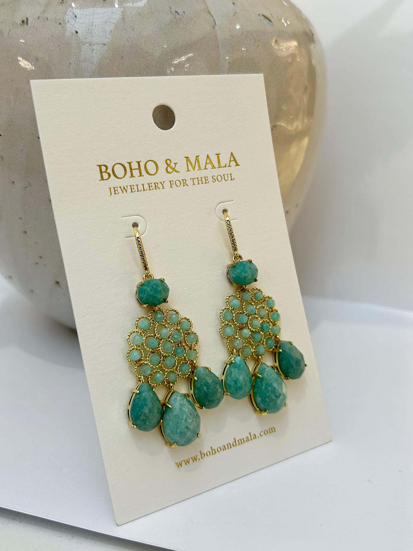 
                  
                    Soleya Amazonite Drop Earrings – Genuine Gemstone Statement Earrings
                  
                