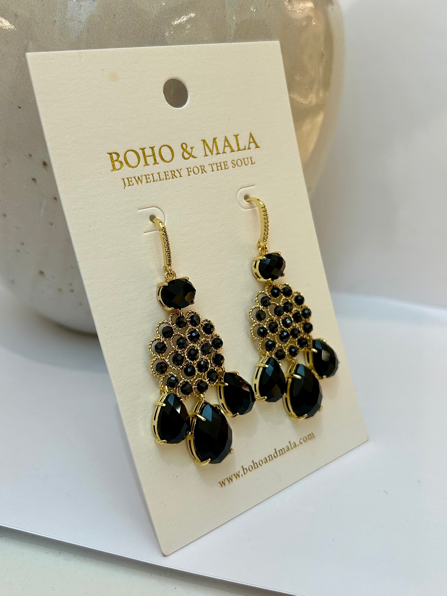 
                  
                    Soleya Black Obsidian Drop Earrings – Genuine Gemstone Statement Earrings
                  
                
