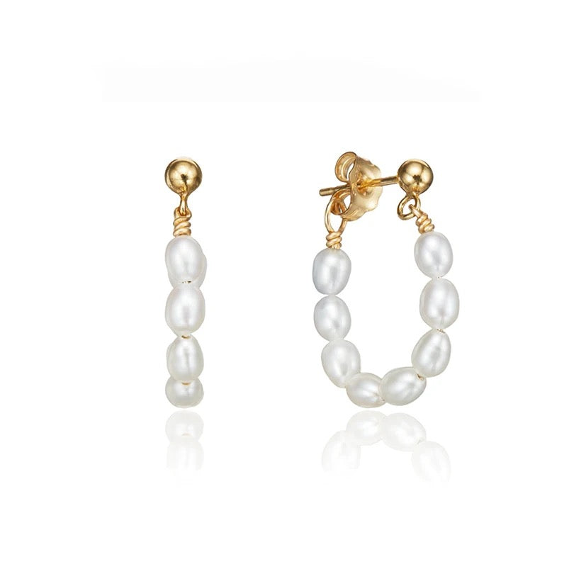 Australian Owned Boho And Mala Dainty Huggies Freshwater Pearl Gold Plated Sterling Silver Statement Earring Everyday Wear Earrings Boho Jewellery