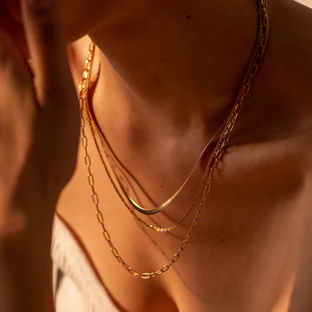 
                  
                    Sorrento Triple Layer Chain Necklace – Waterproof Gold-Plated Stainless Steel
                  
                