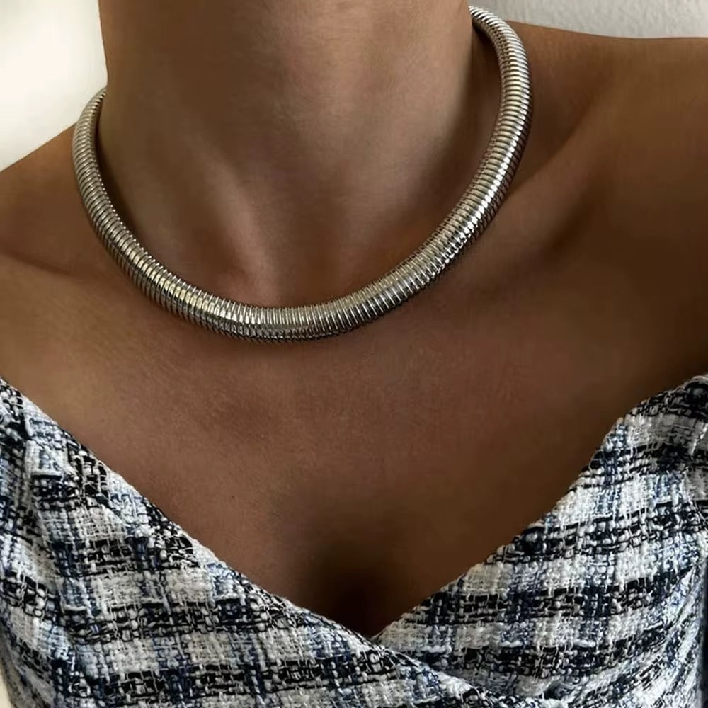
                  
                    Soleil Silver Snake Chain Necklace – Waterproof Stainless Steel
                  
                