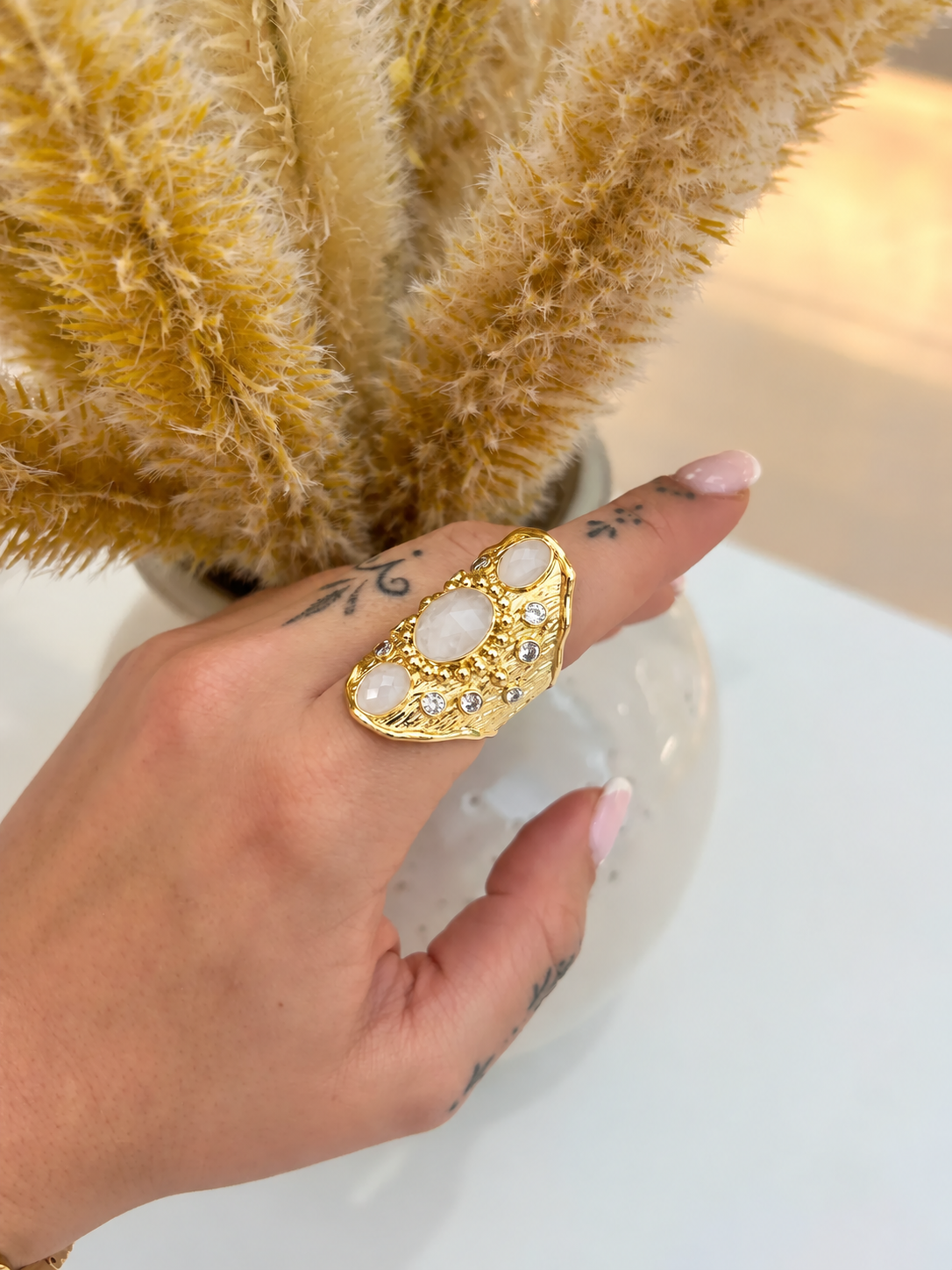 Solara Milky Quartz Ring – Boho & Mala jewellery