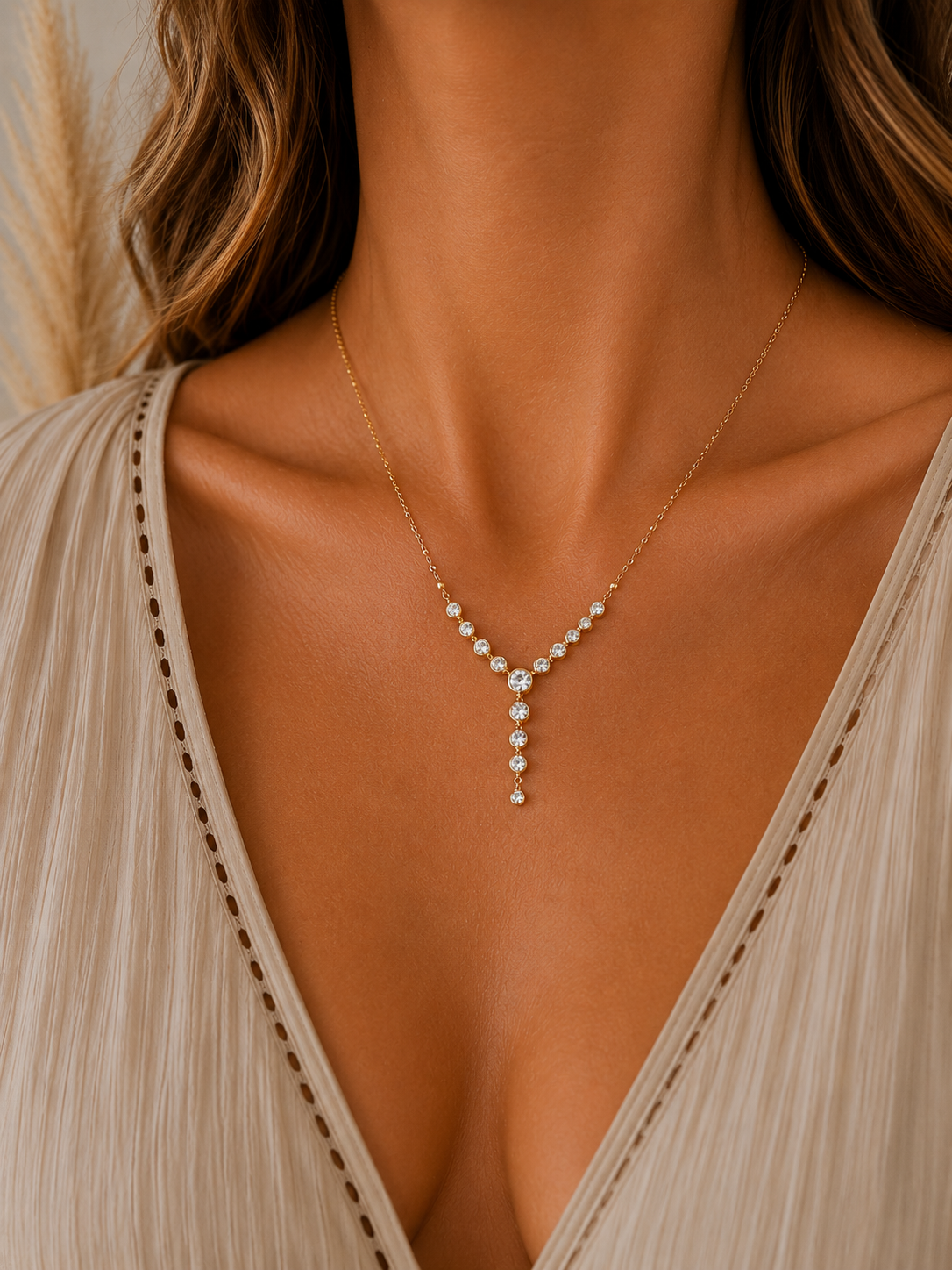 
                  
                    Celeste Crystal Drop Necklace – Dainty Gold Y Necklace
                  
                