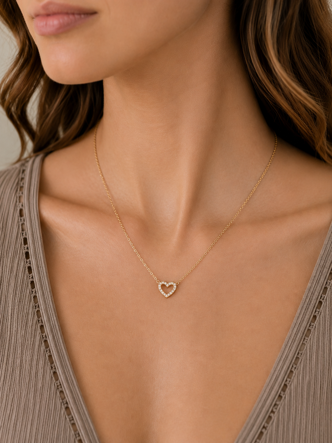 
                  
                    Amore Cubic Zirconia Heart Necklace – Waterproof Gold Stainless Steel
                  
                