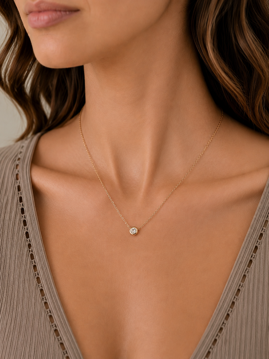 
                  
                    Celeste Cubic Zirconia Solitaire Necklace – Waterproof Gold Stainless Steel
                  
                