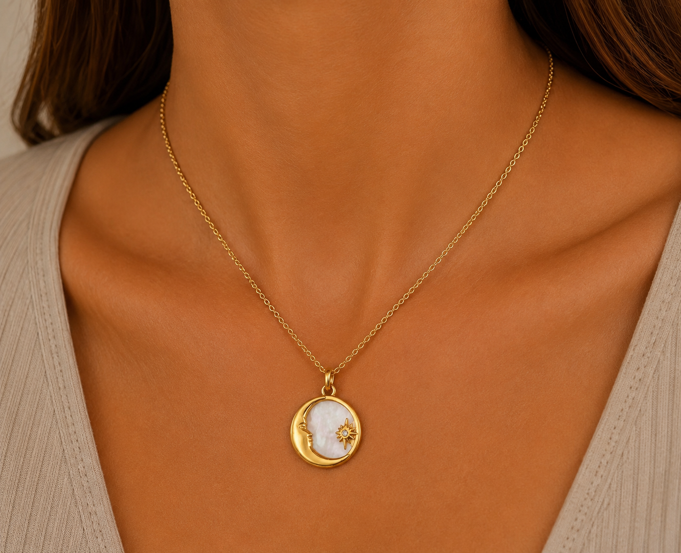 
                  
                    Celeste Moon & Star Necklace – Mother of Pearl Shell
                  
                
