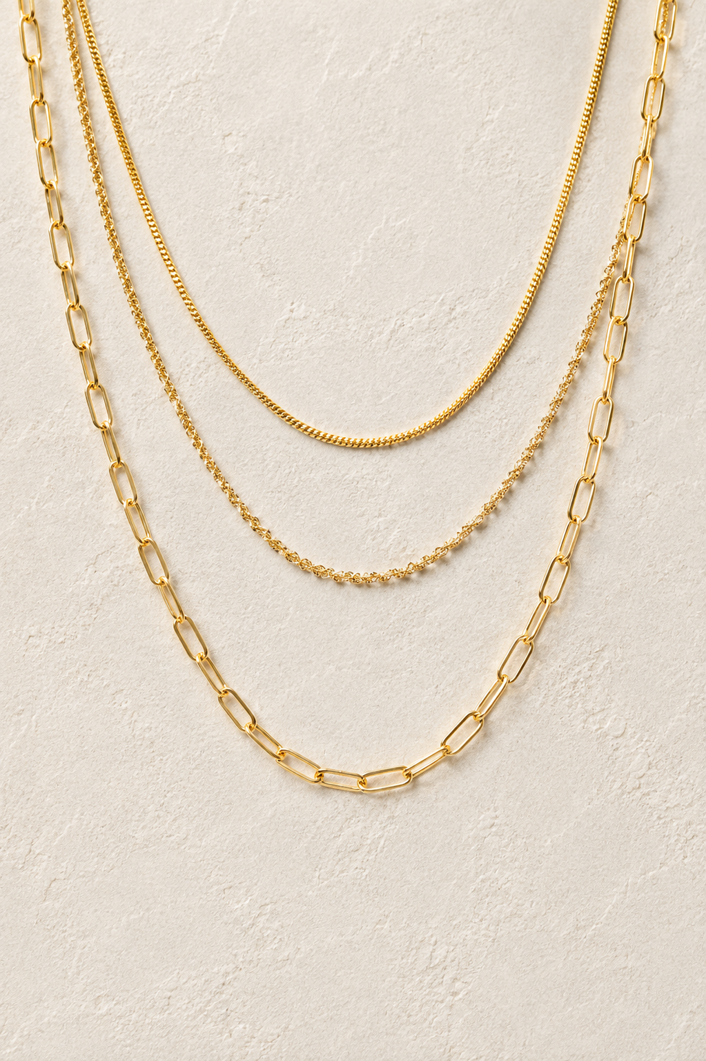 Sorrento Triple Layer Chain Necklace in waterproof gold plated stainless steel