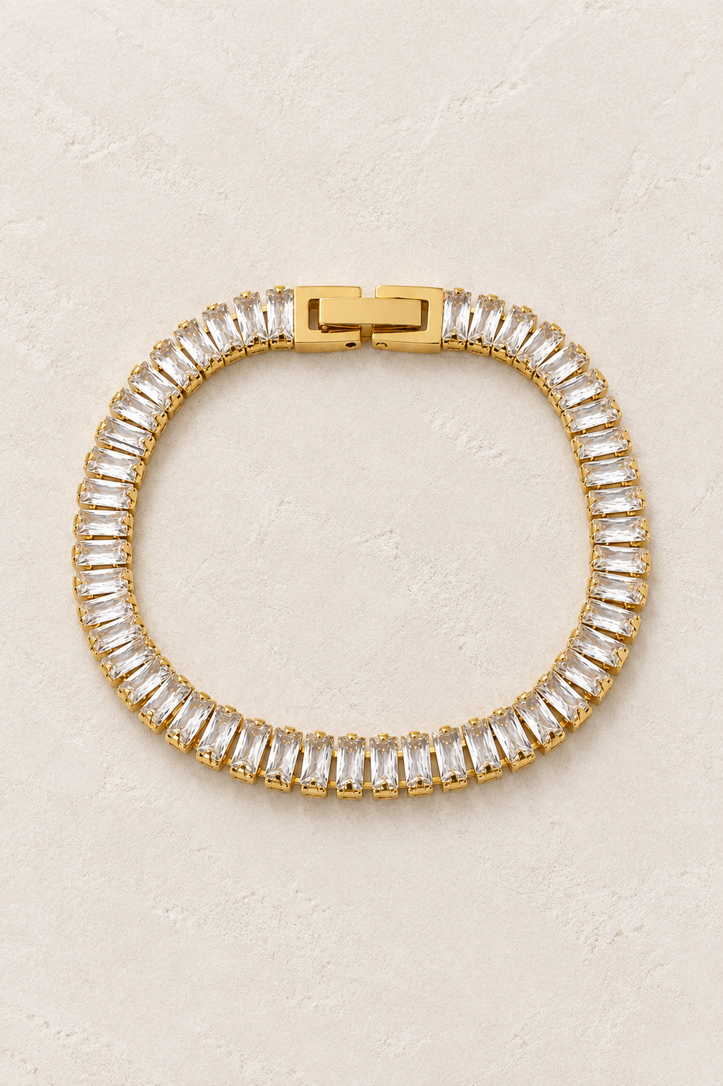 Étoile Gold Baguette Crystal Tennis Bracelet – waterproof gold bracelet by Boho & Mala