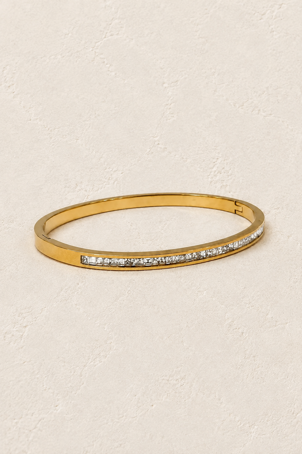 Roselle Gold Princess-Cut Crystal Bangle – waterproof gold bangle by Boho & Mala