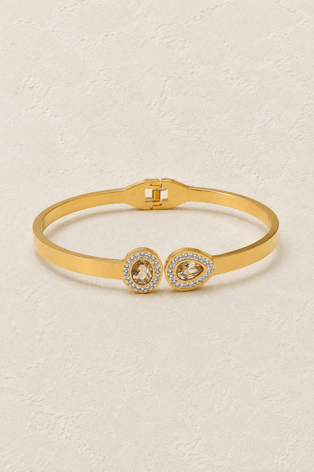Seraphine Gold Pavé Halo Crystal Bangle – waterproof gold bangle by Boho & Mala