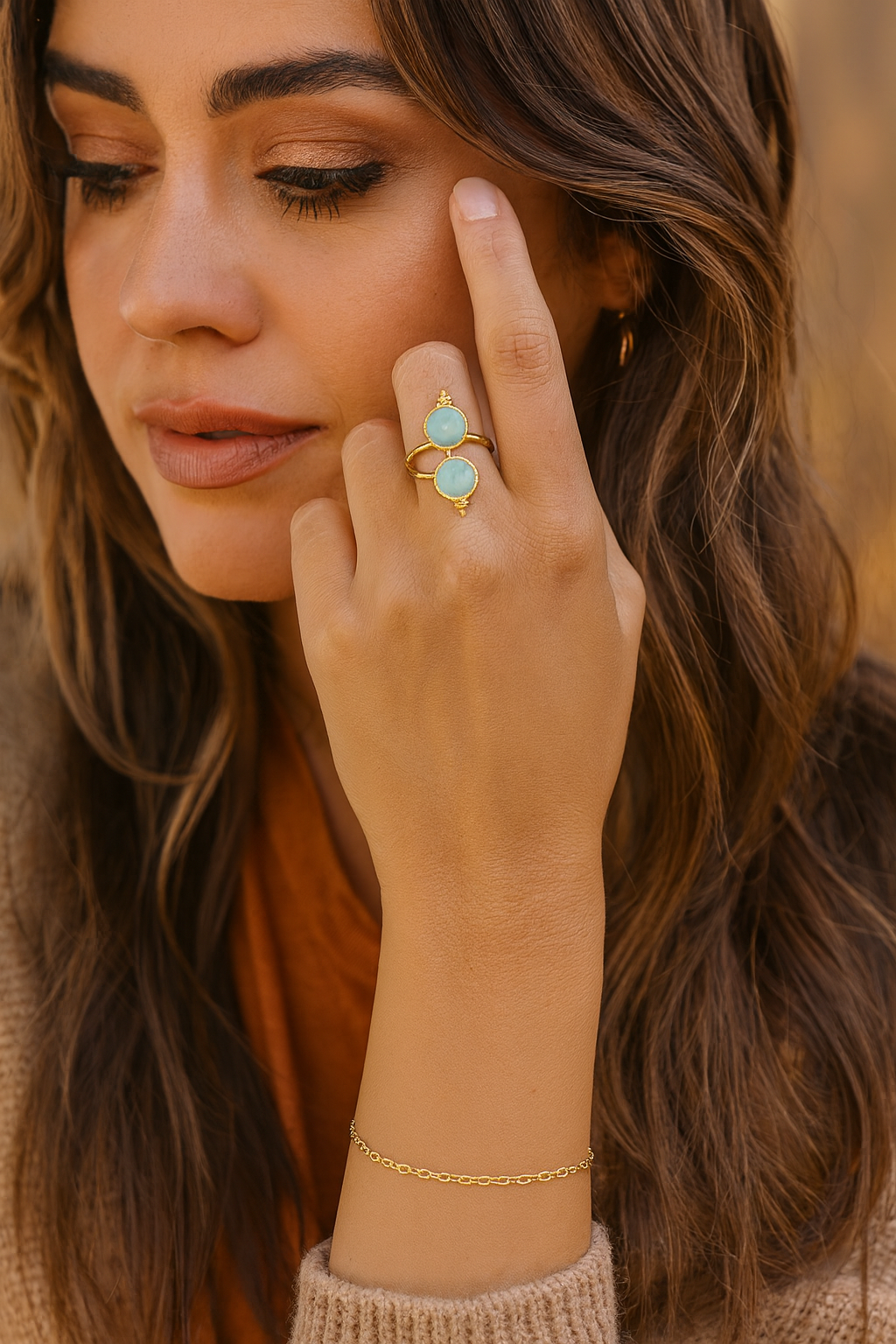 
                  
                    Boho & Mala Calming Amazonite Gold Ring (adjustable)
                  
                