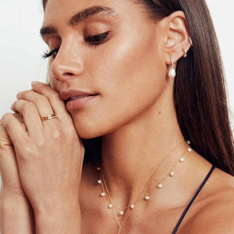 
                  
                    Boho & Mala Pearl Sterling Silver Hoop Huggie Earrings
                  
                