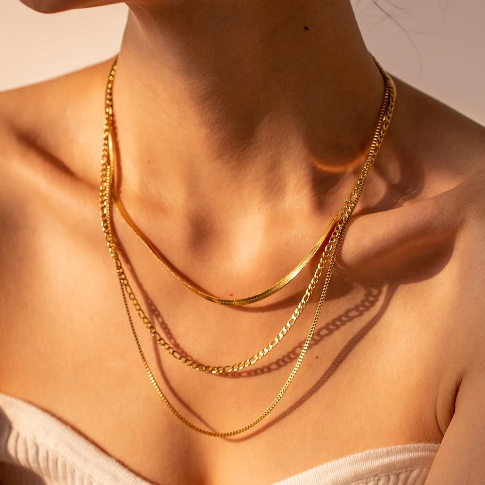 
                  
                    Valentina Triple Layer Chain Necklace – Waterproof Gold-Plated Stainless Steel
                  
                