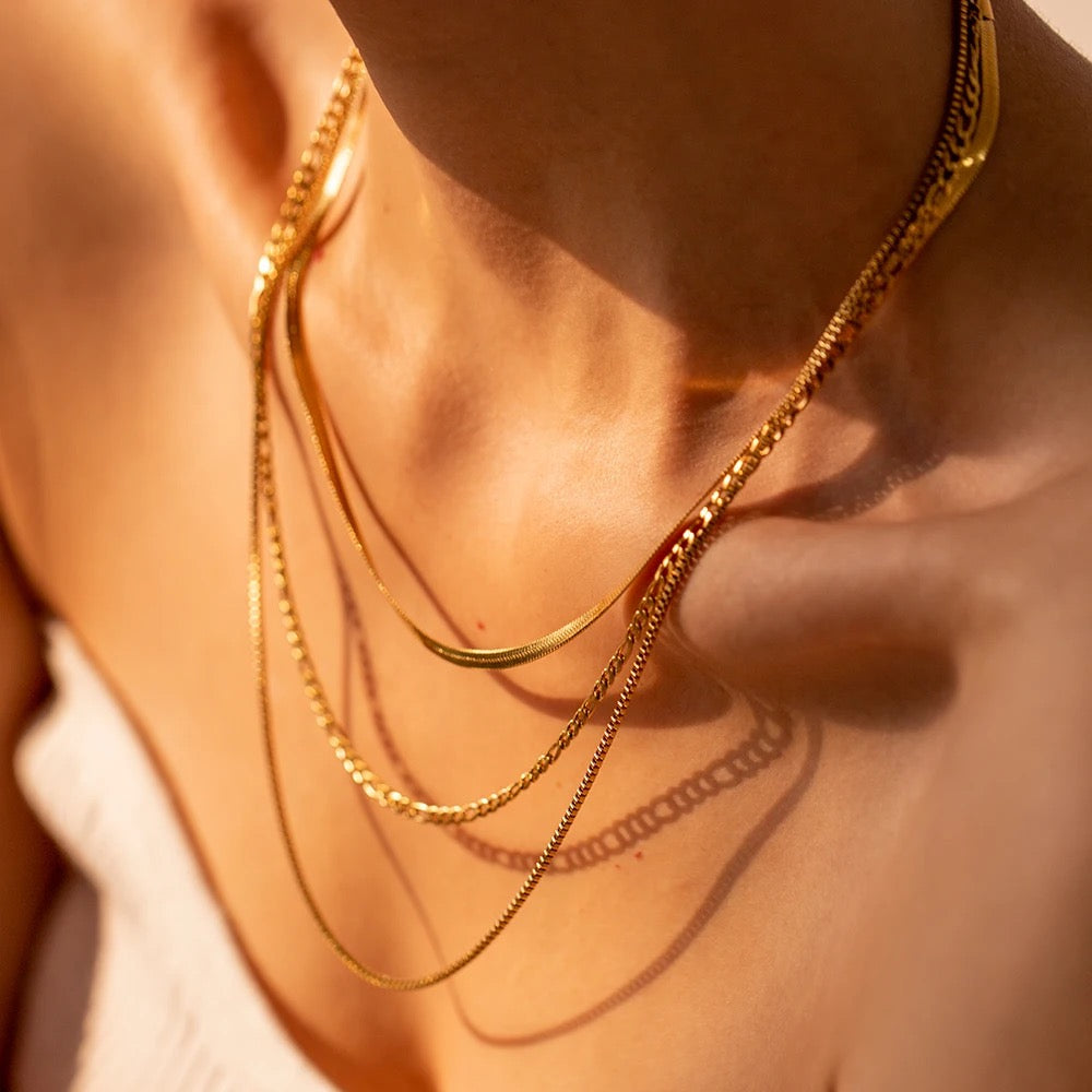 
                  
                    Valentina Triple Layer Chain Necklace – Waterproof Gold-Plated Stainless Steel
                  
                