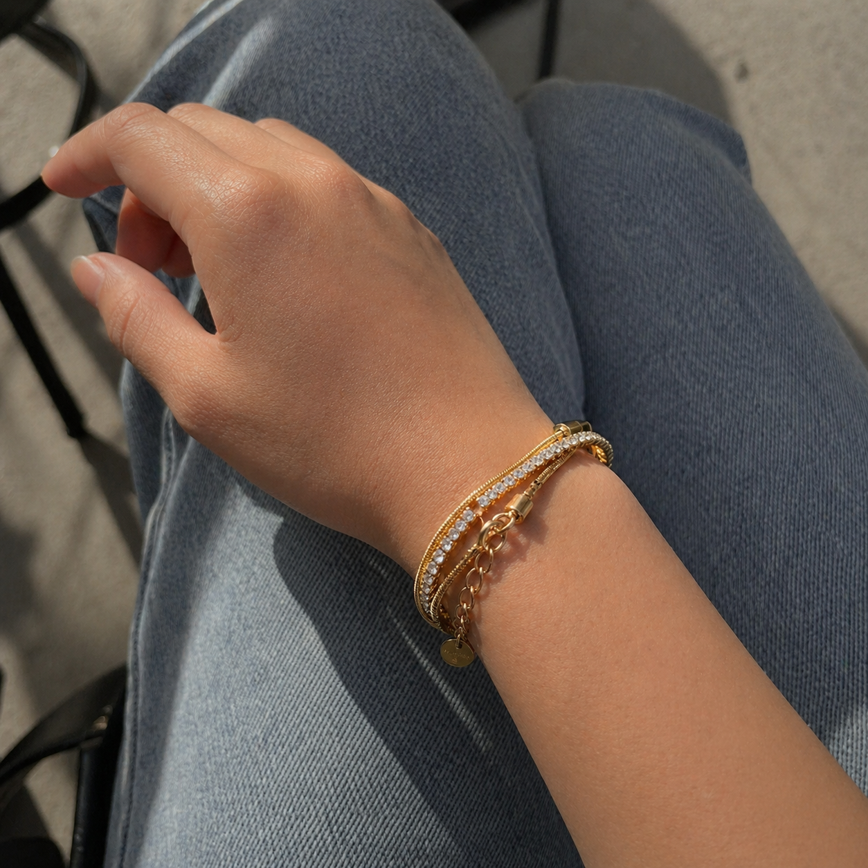 
                  
                    Close-up of the Golden Glow Stack Bracelet
                  
                