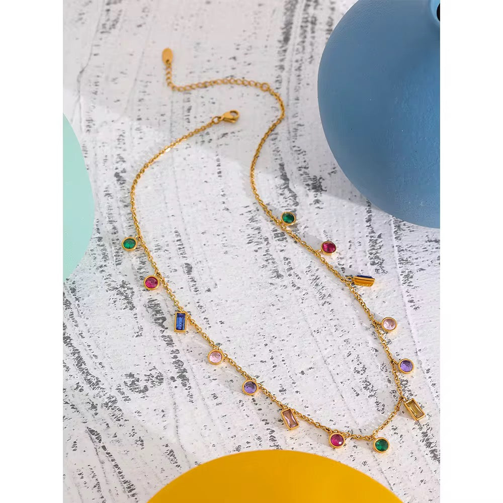 
                  
                    Liora Rainbow Cubic Zirconia Charm Necklace – Waterproof Gold-Plated Stainless Steel
                  
                