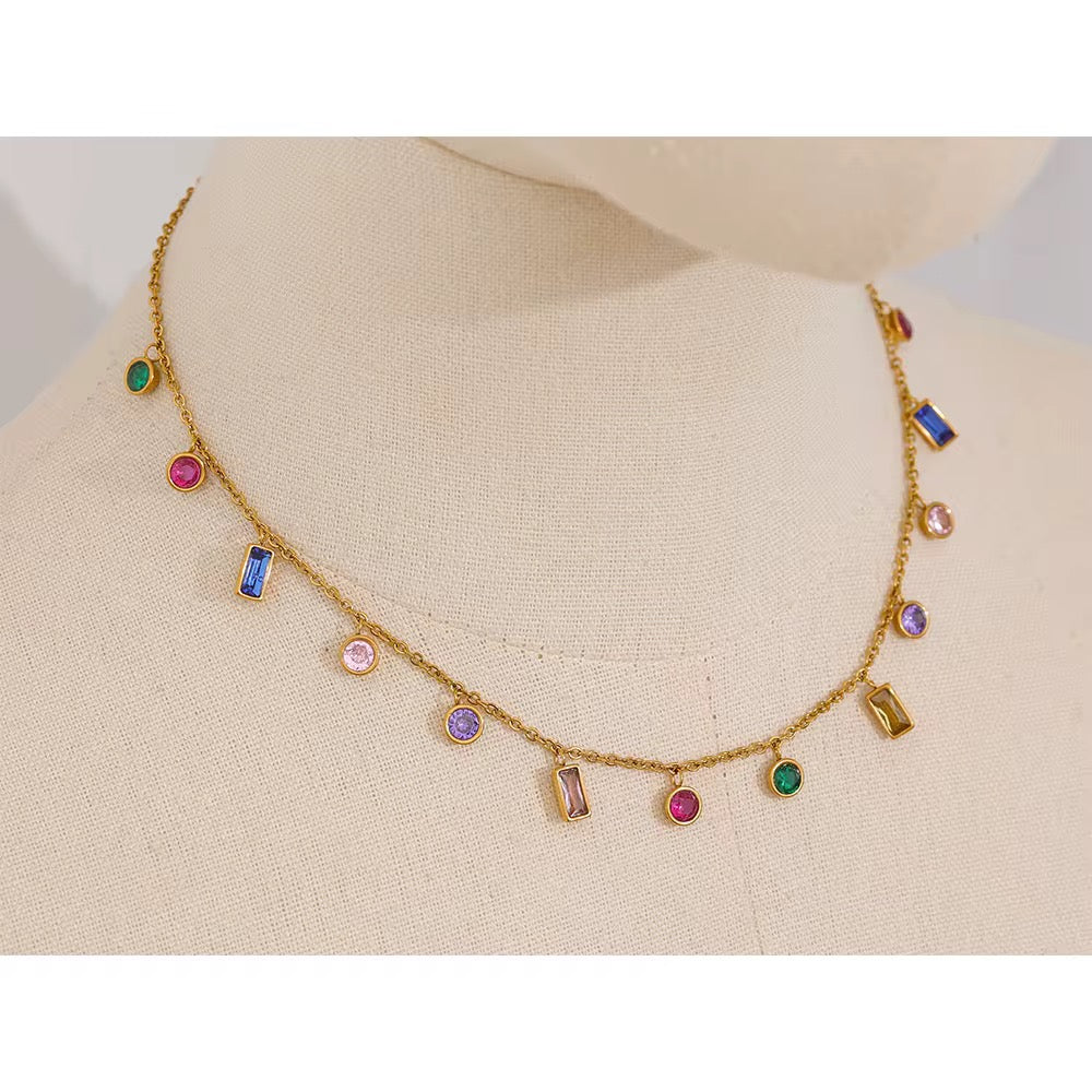 
                  
                    Liora Rainbow Cubic Zirconia Charm Necklace – Waterproof Gold-Plated Stainless Steel
                  
                