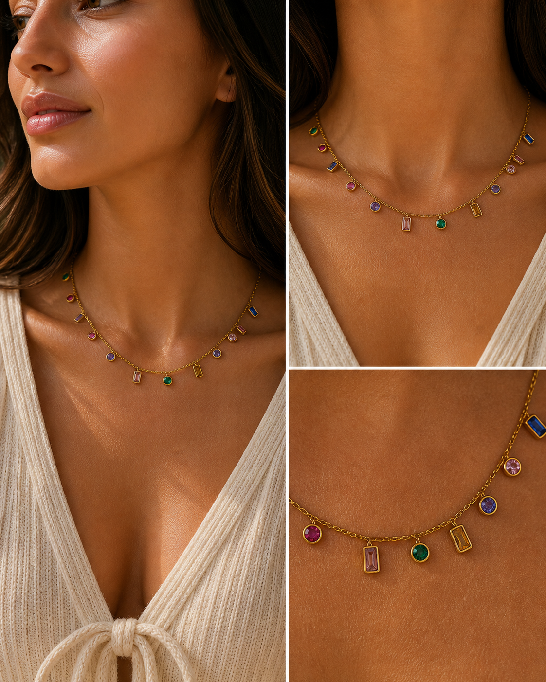 
                  
                    Liora Rainbow Cubic Zirconia Charm Necklace – Waterproof Gold-Plated Stainless Steel
                  
                