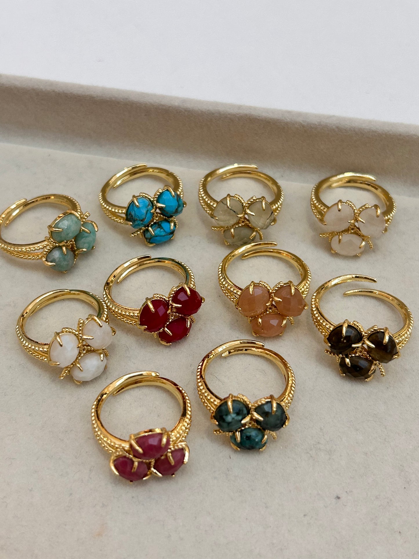 Elowyn Trio Gemstone Ring – Boho & Mala jewellery