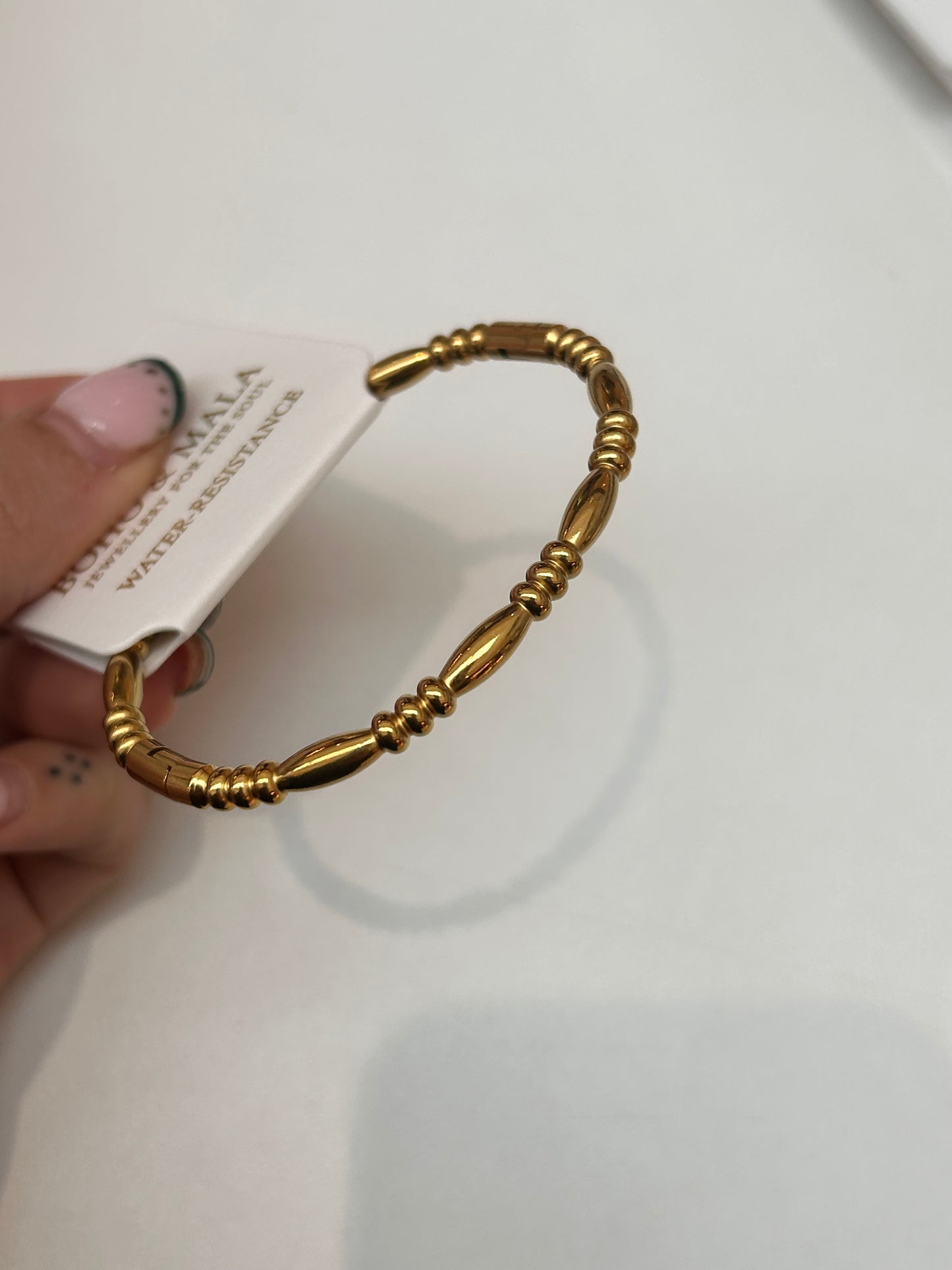 
                  
                    Naya Gold Elongated Bead Bangle – Boho & Mala jewellery
                  
                