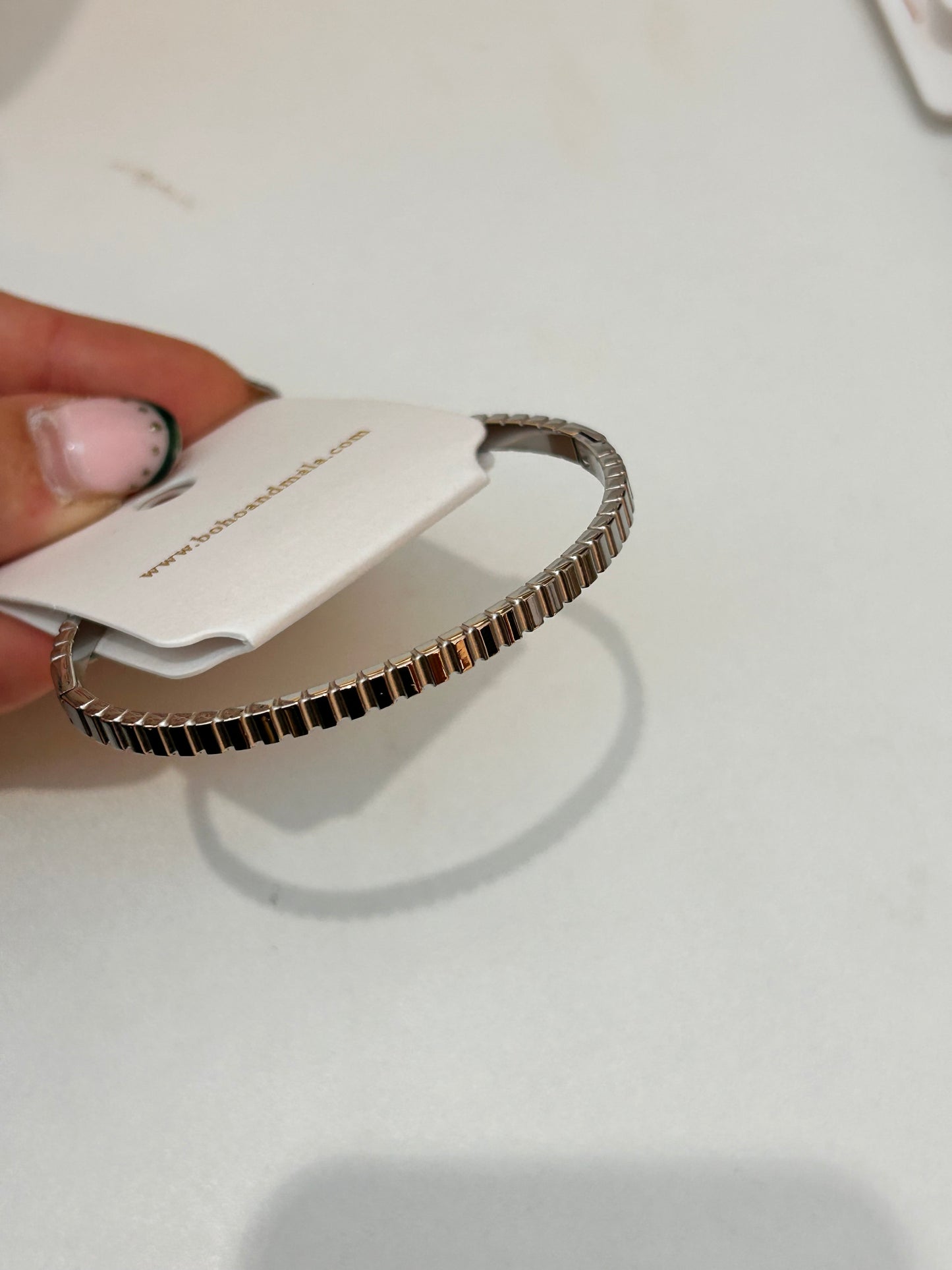 
                  
                    Brisa Mini Silver Ribbed Bangle – Boho & Mala jewellery
                  
                