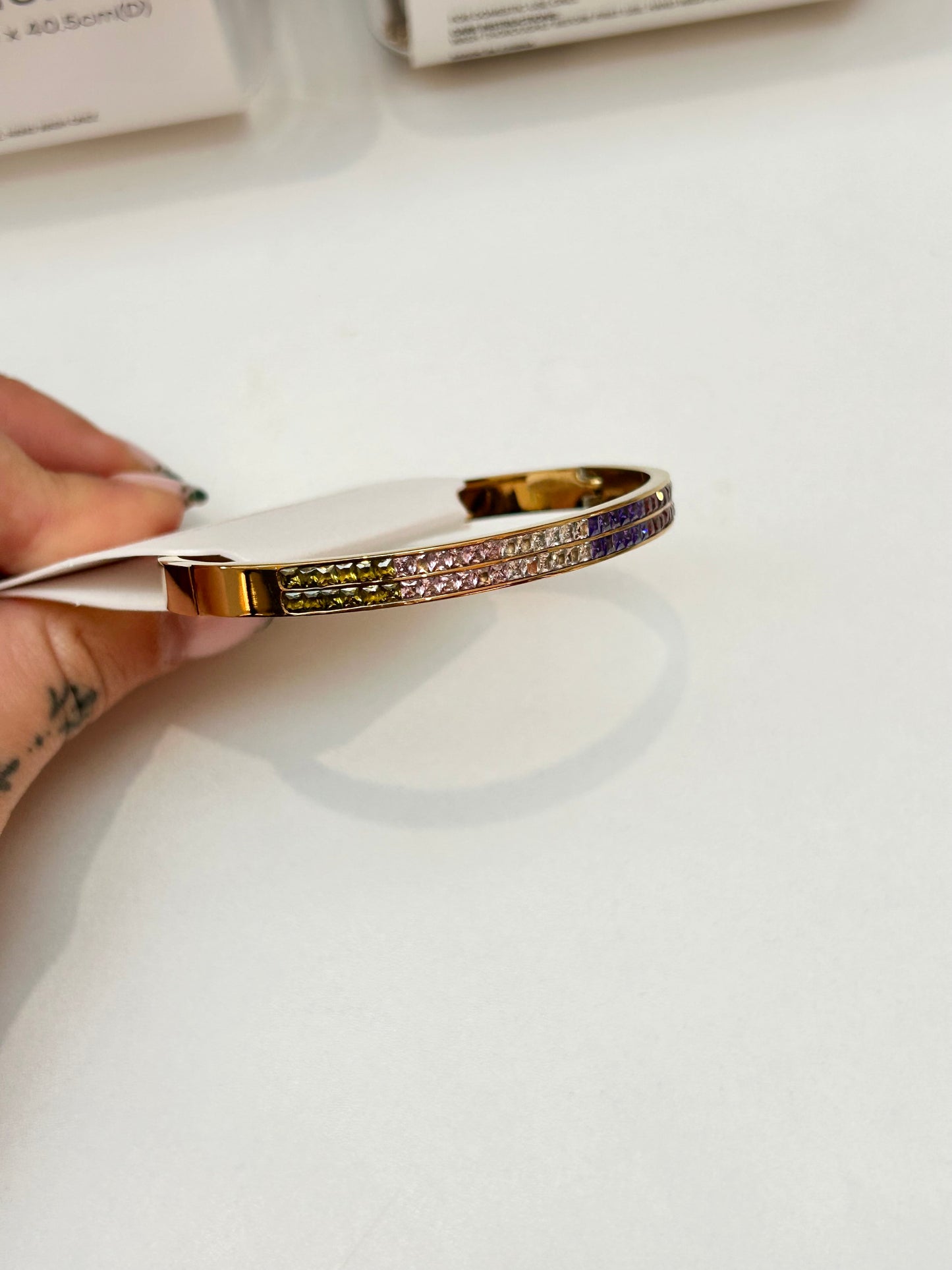 
                  
                    Calista Gold Multicolour Pavé Bangle – Boho & Mala jewellery
                  
                